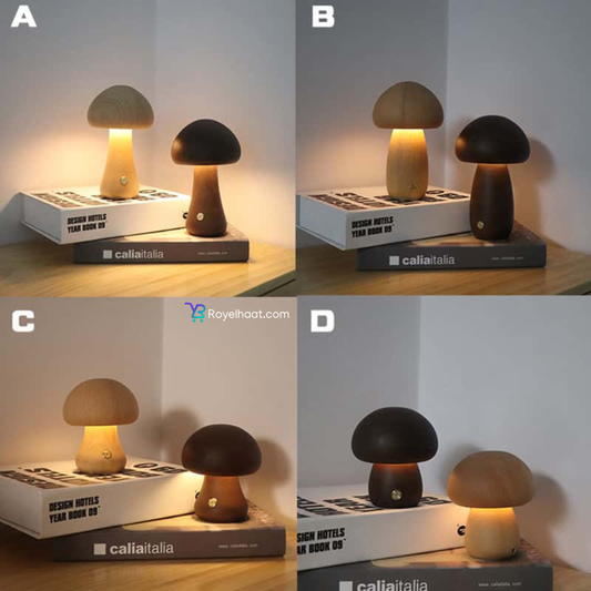 Rechargeable Wooden Mushroom Table Lamp – Elegant, Warm & Touch-Controlled Light